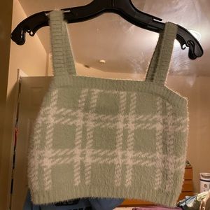 PACSUN: Kendal & Kylie Green Plaid square neck crop top